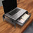 Duronic Monitor Stand Riser holding a laptop and books on a wooden desk.