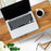 Duronic Monitor Stand Riser with a silver MacBook, coffee cup, and ergonomic office desk accessories.