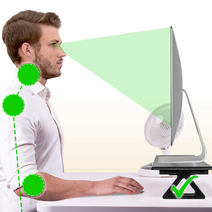 Duronic Monitor Stand Riser with an elevated desktop monitor stand.