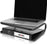 Duronic Monitor Stand Riser with an ergonomic cantilever design holding a silver laptop elevated.