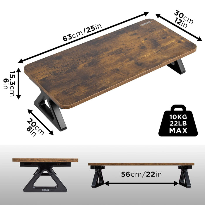 Duronic Monitor Stand Riser with black trapezoid legs and a 10kg weight capacity.