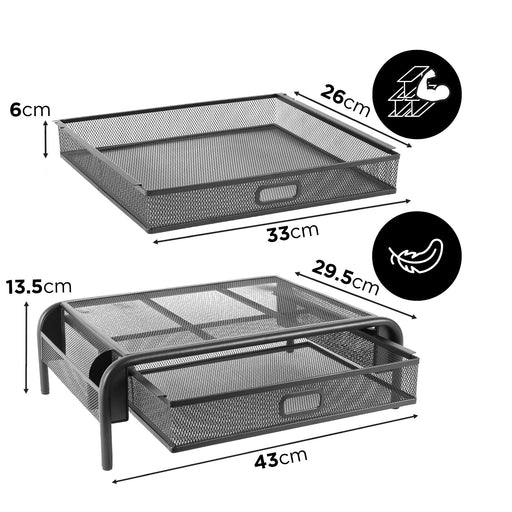 Duronic Monitor Stand Riser with dimensions showing width, depth, and height measurements.