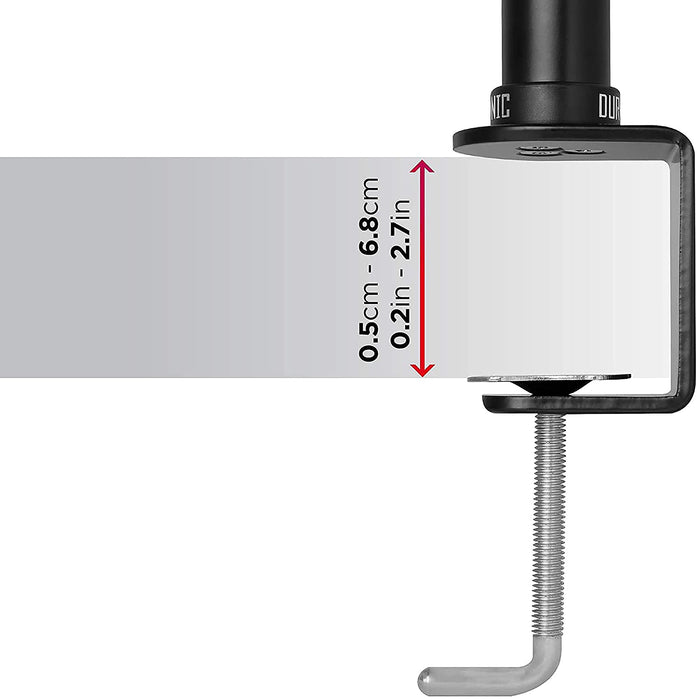 Duronic POLE showing adjustable thickness range of 0.5cm to 6.8cm (0.2in to 2.7in).