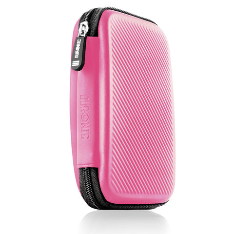 Duronic Pink Hard Drive Case featuring a textured diagonal pattern and a secure black zipper closure.