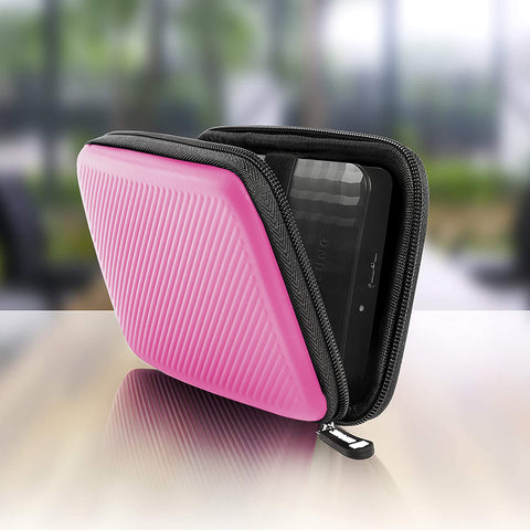 Duronic Pink Hard Drive Case with a ribbed texture and secure zipper closure, designed to protect portable external hard drives or electronic accessories.