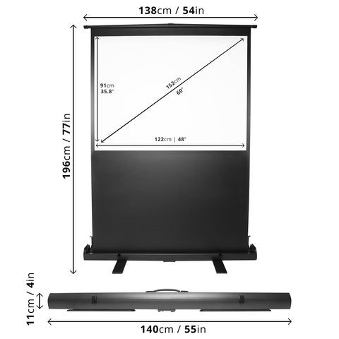 Duronic Projector Screen displaying product dimension