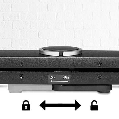 Duronic Projector Screen with lock and open directional arrow icons.