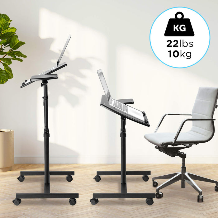Duronic Projector Stand shown in standing and sitting heights with 22lbs capacity.