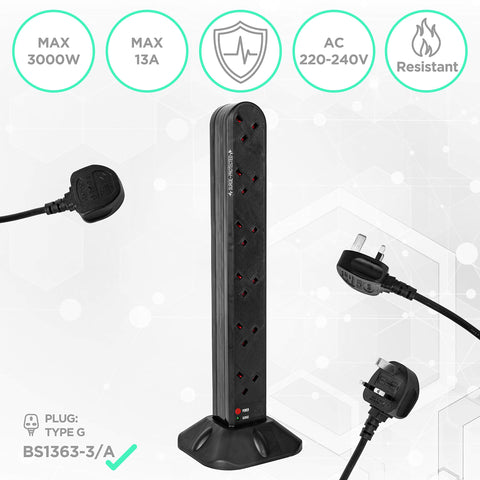 Duronic ST12B 12 sockets for UK plugs maximum wattage 3000W flame resistant for tv, gaming, laptop