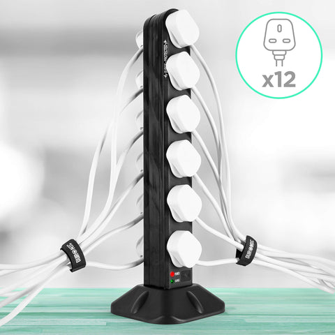 Duronic ST12B surge tower 12 sockets multiplug for laptop, tv, phone charging