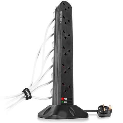 Duronic ST12B tower extension lead 12 sockets multiplug with stand for office, home, kitchen 