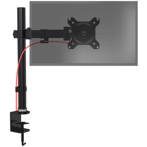 Duronic Single Monitor Arm Stand  with a desk clamp, adjustable arm, and attached red cable.