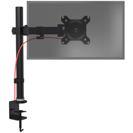 Duronic Single Monitor Arm Stand  with a desk clamp, adjustable arm, and attached red cable.