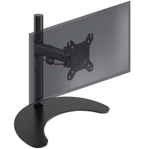 Duronic Single Monitor Stand with adjustable arm, VESA mount plate, and crescent-shaped base.