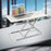 Duronic Sit-Stand Desk featuring an X-frame design with a laptop and coffee cup.