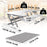 Duronic Sit-Stand Desk with dimensions in centimeters and inches showing weight capacities.