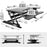 Duronic Sit-Stand Desk with dimensions, load capacity weights, and height adjustment diagram.