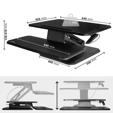 Duronic Sit-Stand Desk with product dimension and weight
