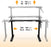 Duronic Sit Stand Desk Frame showing height and width expansion ranges in centimeters and inches.