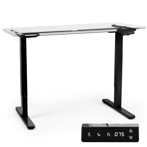 Duronic Sit Stand Desk Frame with a digital keypad controller displaying height.