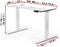 Duronic Sit Stand Desk Frame with dimensions for height, width, and depth shown in inches.