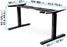 Duronic Sit Stand Desk Frame with dual motors, showing customizable height, width, and depth dimensions.