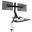 Duronic Sit Stand Desk Mount with keyboard tray and desk clamp on white background.