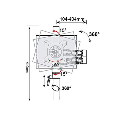 Duronic Spare Arm Set showing 410mm height, 404mm extension, and 360-degree rotation range.