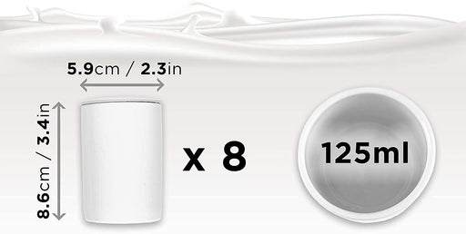 Duronic Spare Small Yoghurt Pots with 125ml capacity, 8.6cm height, and 5.9cm diameter.