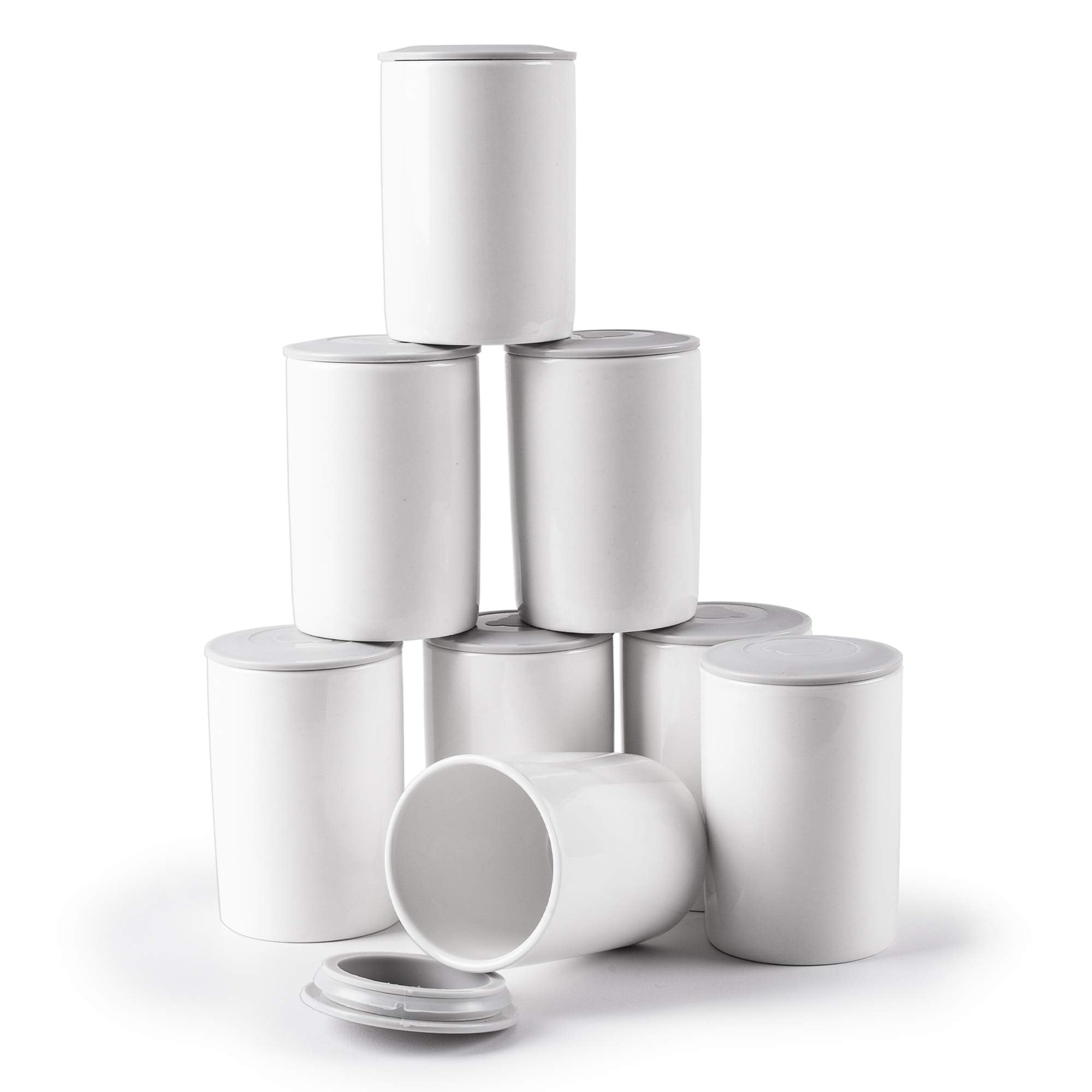 Duronic Spare Small Yoghurt Pots with grey lids on a white background.