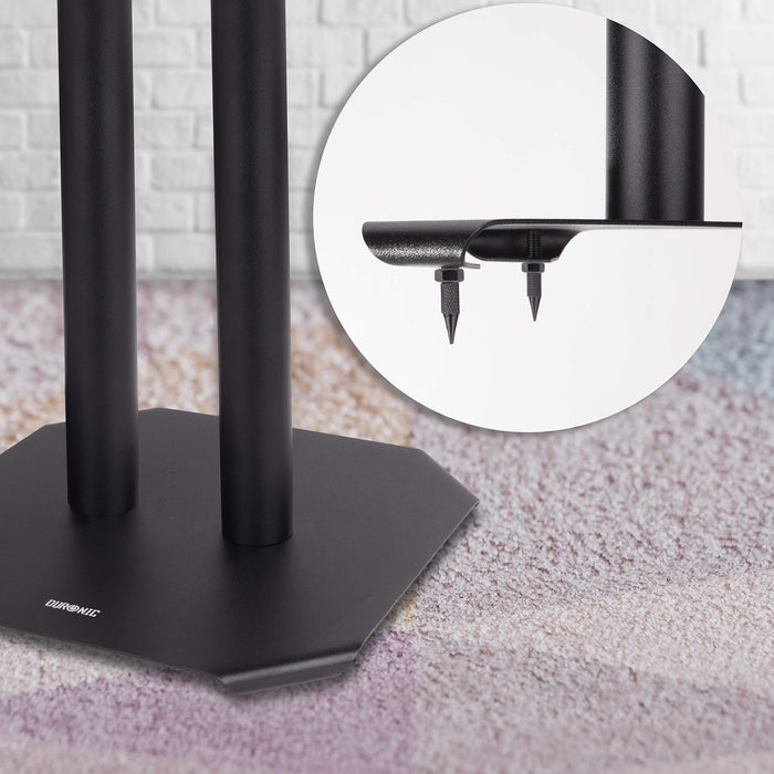 Duronic  Speaker Stand featuring adjustable isolation spikes in a closeup.