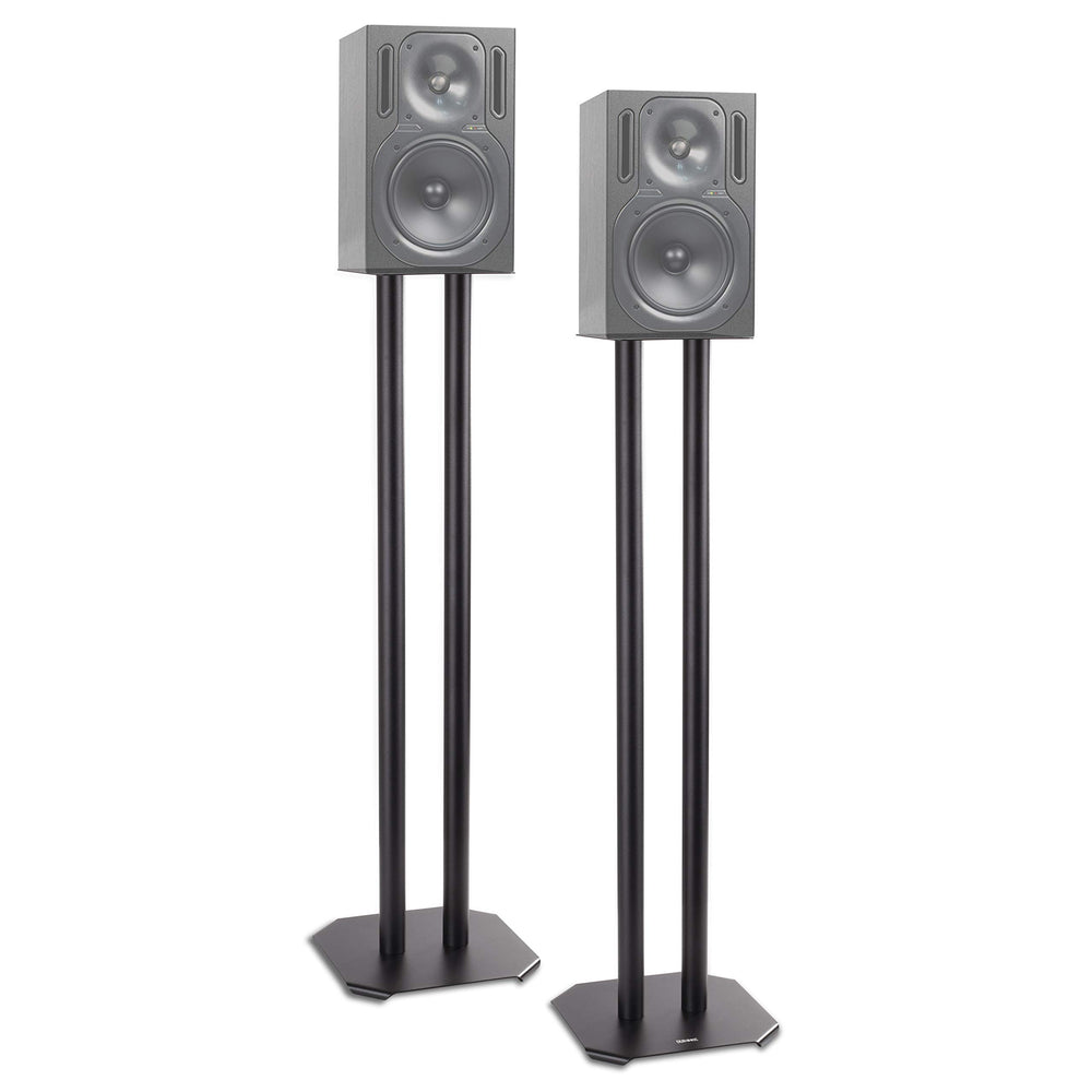 Duronic  Speaker Stand with two grey studio monitor speakers