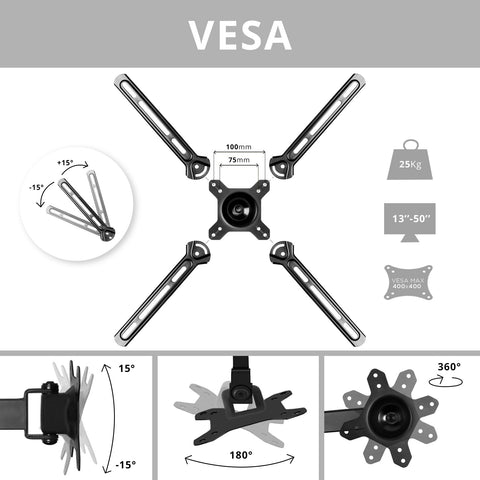 Duronic TV Bracket Wall Mount with extension arms, tilt, swivel, and 360-degree rotation features.