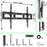 Duronic TV Bracket showing dimensions, mounting hardware, bubble level, and tilt angle.