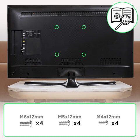 Duronic TV Bracket showing four mounting holes and three included screw