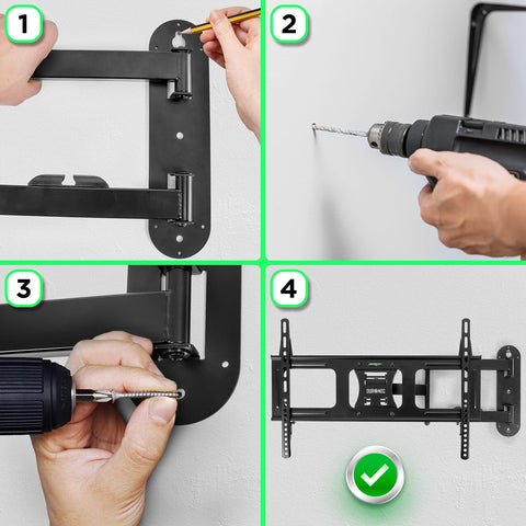 Duronic TV Bracket showing how to drill, screw, and mount a black TV wall bracket.