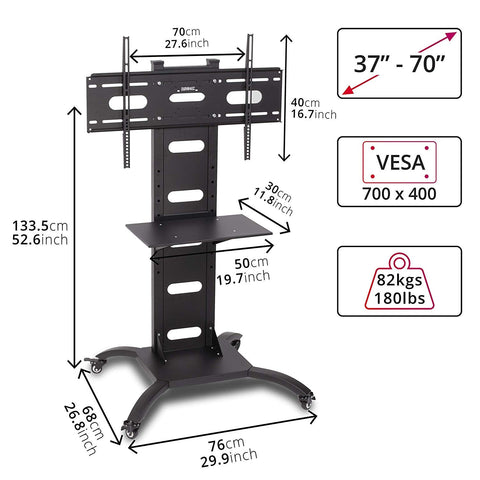 Duronic TV Mount Stand Bracket with wheels, media shelf, and VESA mount for 37"-70" screens