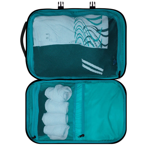 Duronic Travel Cabin Bags with neatly packed clothes, folded items, and mesh dividers.
