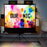 Duronic Tripod Projector Screen displaying a vibrant, colorful crowd scene in a room.