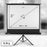 Duronic Tripod Projector Screen showing dimensions 50-inch diagonal, 4:3 aspect ratio, 5.5kg.