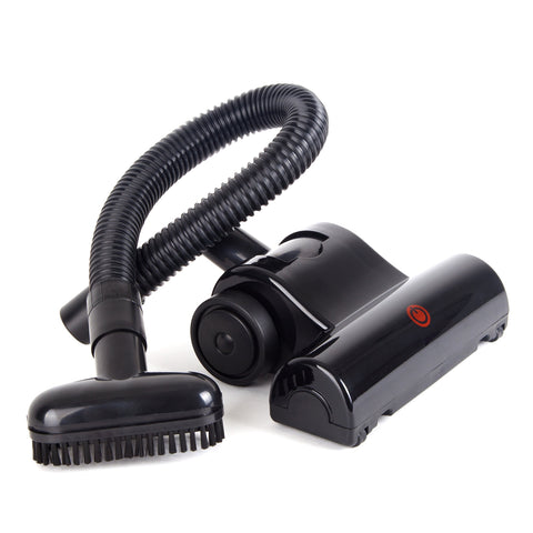 Duronic VC7 Vacuum Cleaner Accessories with flexible hose, power button, and brush attachment on white background.
