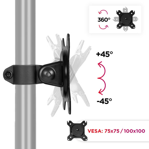 Duronic VESA Head showing 360-degree rotation and 45-degree tilt VESA compatibility.