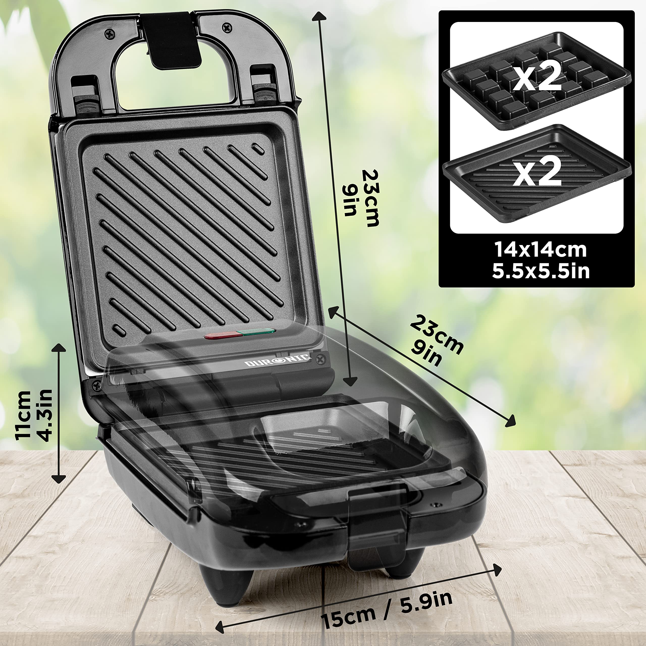 Duronic WM32 snack maker with 4x detachable plates dimensions for cooking food
