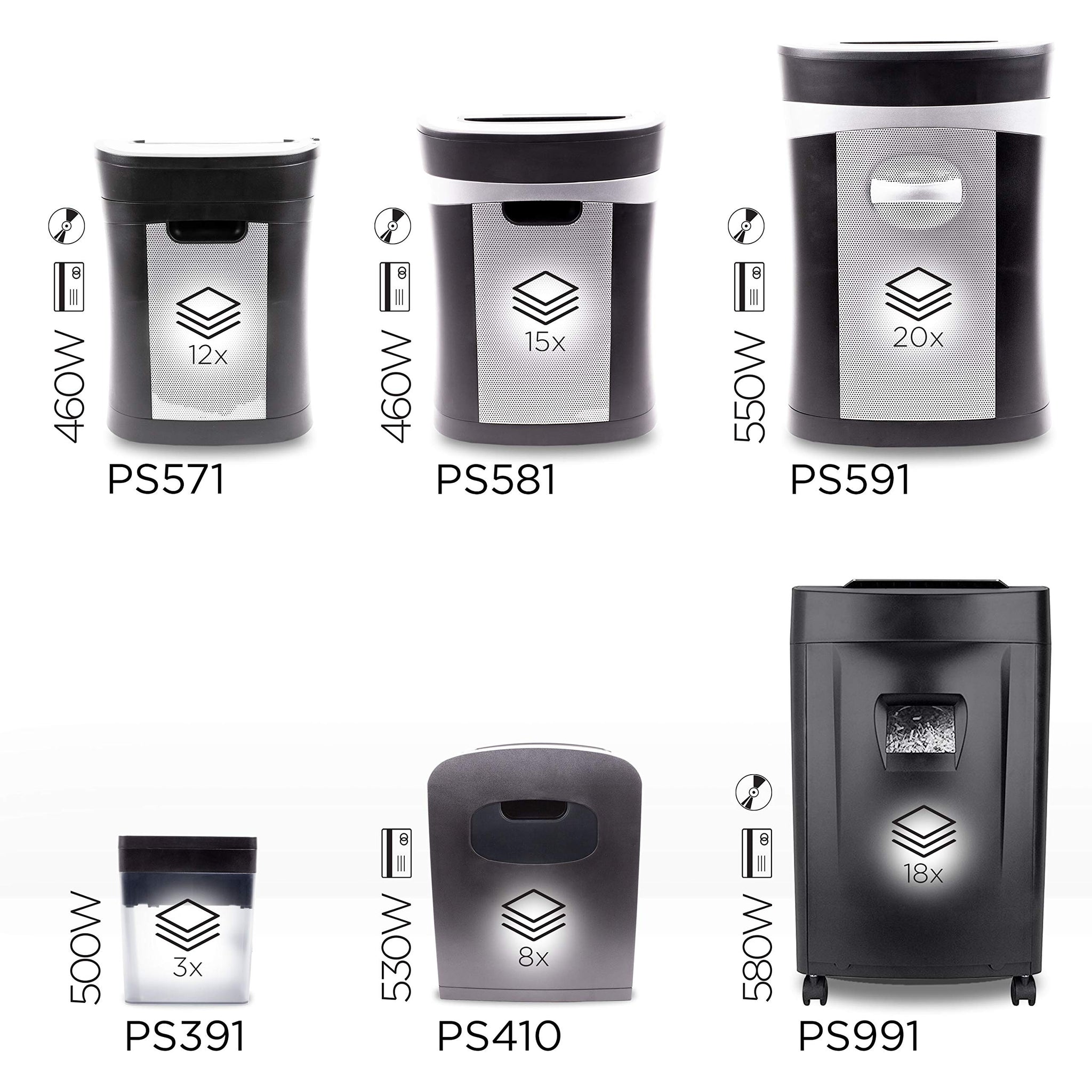 Duronic XXL Cross Cut Paper Shredder with their power wattages and sheet-shredding capacities.